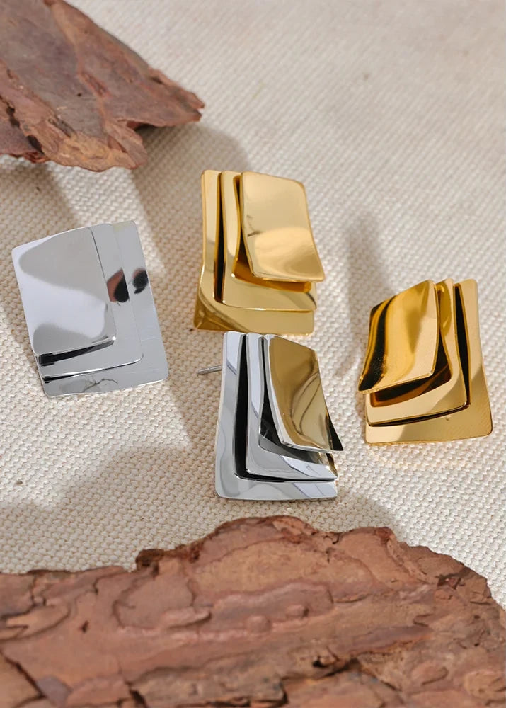 Glossy Square Layered Earrings