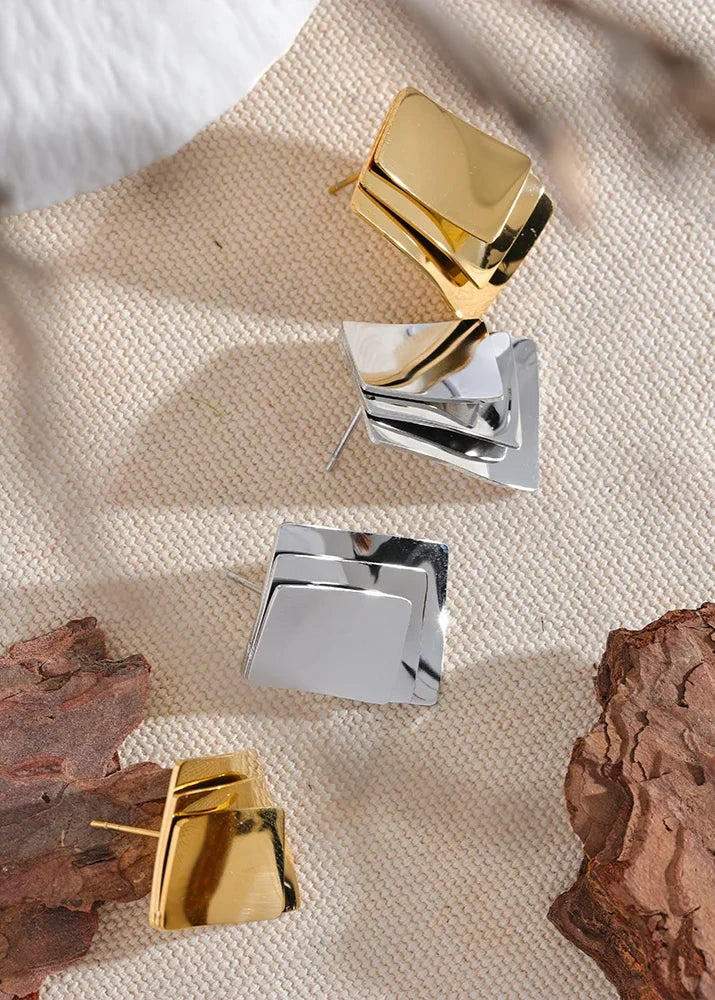 Glossy Square Layered Earrings