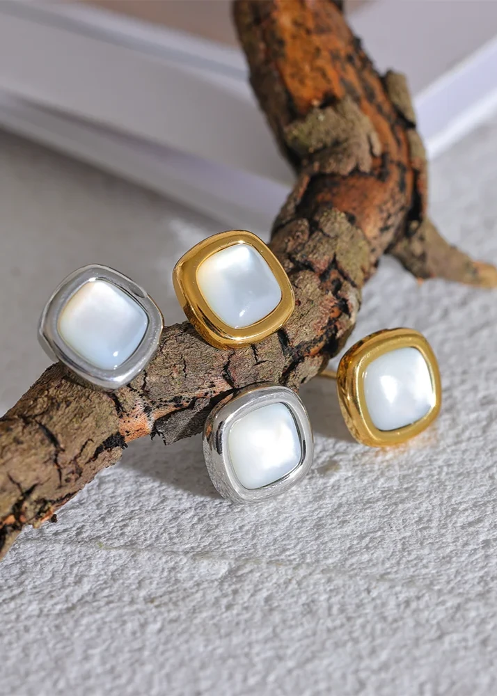 Square Natural Shell Earrings