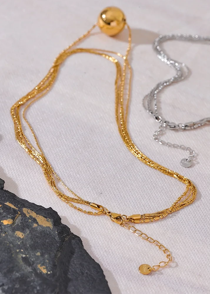 Layered Chain Round Bead Necklace