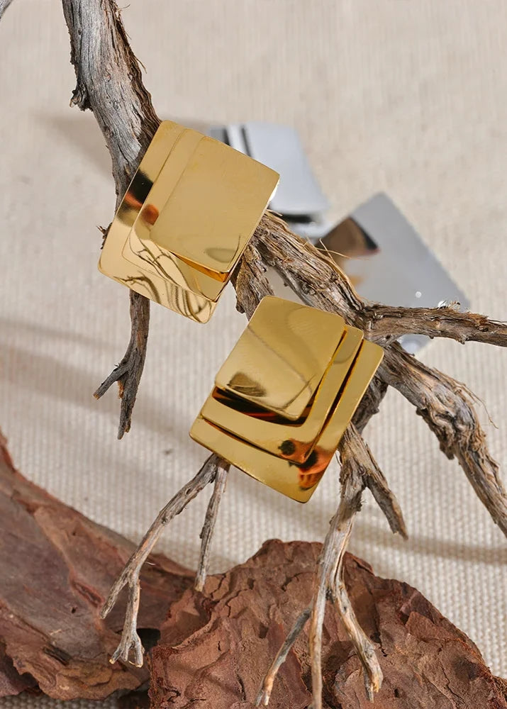 Glossy Square Layered Earrings