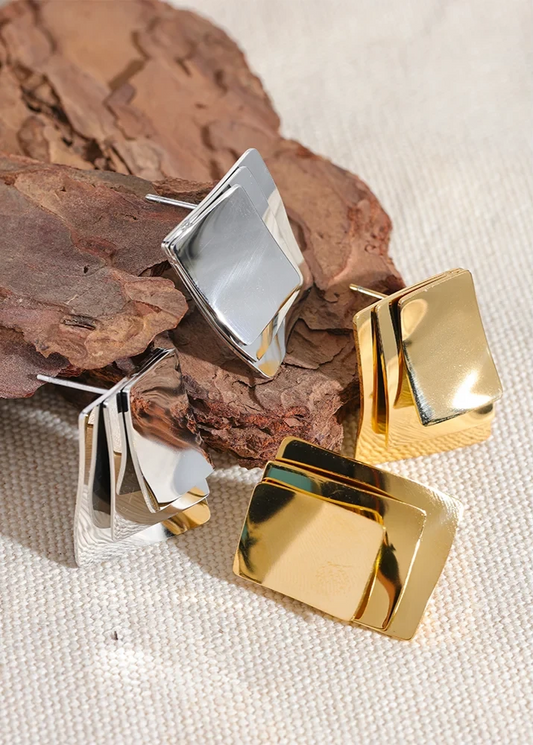 Glossy Square Layered Earrings