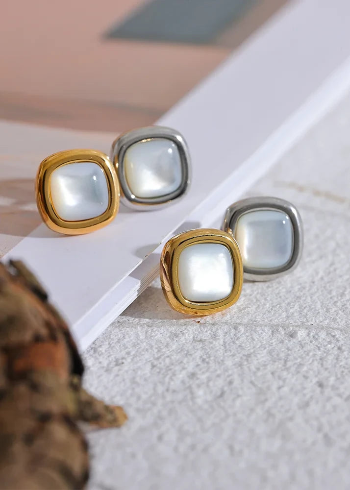 Square Natural Shell Earrings