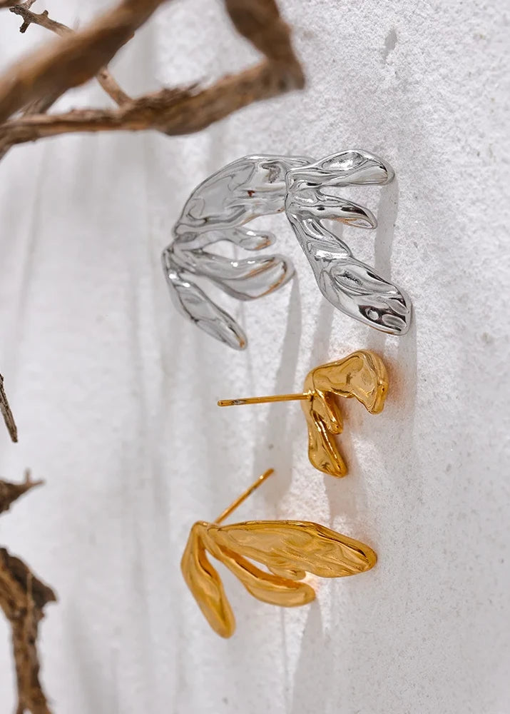 Flower Leaf Asymmetrical Earrings